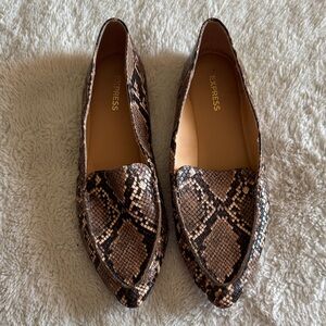 Express Tan Snake Pattern Loafers